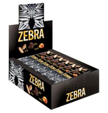 Батончик вафельный глазированный ZEBRA с изюмом и арахисом в мягкой карамели, 40 г, в шоу-боксе, ЯВ252