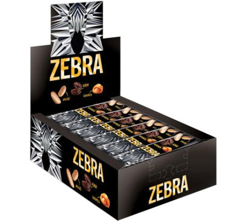 Батончик вафельный глазированный ZEBRA с изюмом и арахисом в мягкой карамели, 40 г, в шоу-боксе, ЯВ252