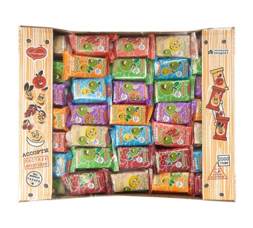 Пастила ПАСТИЛУШКА ассорти, натуральная, фруктовая, БЕЗ САХАРА, 2 кг, коробка с окном