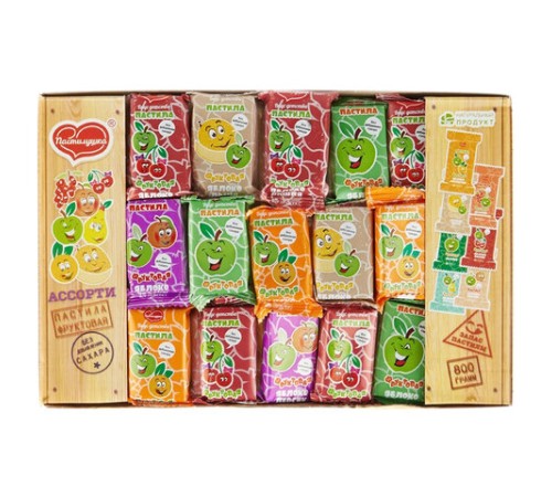 Пастила ПАСТИЛУШКА ассорти, натуральная, фруктовая, БЕЗ САХАРА, 800 г, коробка с окном