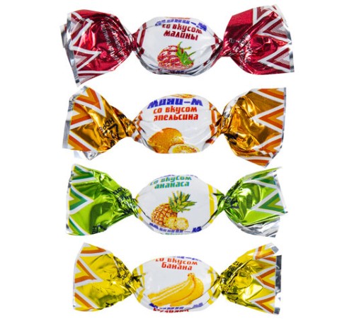 Карамель леденцовая МИНИ-М Тропик, ассорти (апельсин, банан, малина, ананас), 1 кг