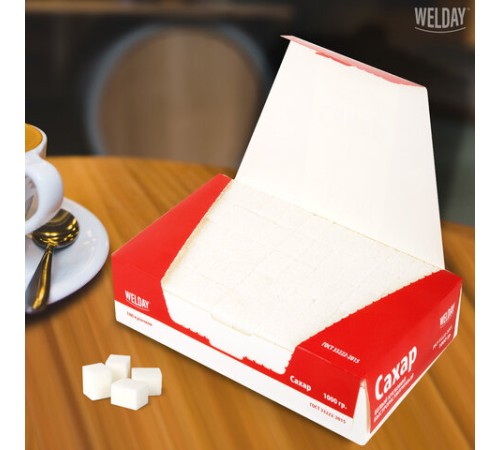 Сахар-рафинад WELDAY (ВЭЛДЭЙ), 1 кг (180 кусочков, размер 15х16х21 мм), 622405