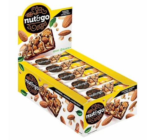 Батончик NUT AND GO из цельного миндаля в соленой карамели, 34 г, шоу-бокс, ВК313