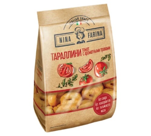 Мини-сушки (тараллини) NINA FARINA с томатом и ароматными травами, пакет, 180 г, ВТ003