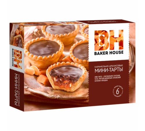 Печенье BAKER HOUSE мини-тарты с карамельно-арахисовой начинкой, 240 г, картонная коробка, 6562