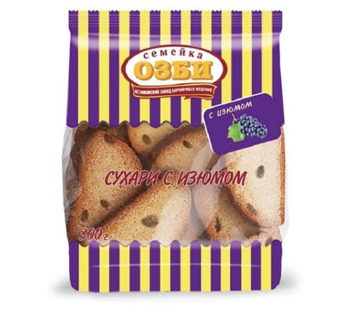 Сухари СЕМЕЙКА ОЗБИ с изюмом в сахаре, 300 г, 1269