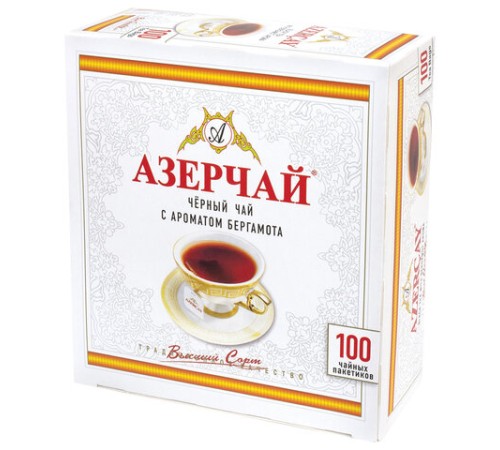 Чай АЗЕРЧАЙ черный с бергамотом, 100 пакетиков по 2 г, 419830