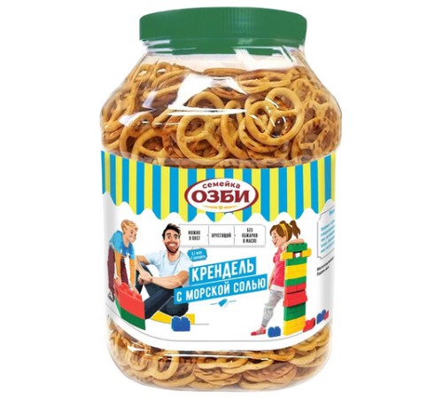 Крендель СЕМЕЙКА ОЗБИ с морской солью, 450 г, пластиковая банка, 1485