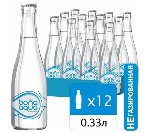 Вода негазированная питьевая BONA AQUA 0,33 л, стеклянная бутылка, 2418801