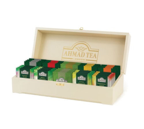 Чай AHMAD ассорти 10 вкусов в деревянной шкатулке, НАБОР 100 пакетов, Z583-2
