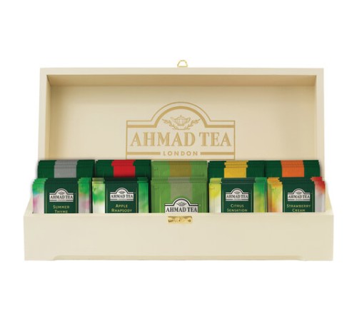 Чай AHMAD ассорти 10 вкусов в деревянной шкатулке, НАБОР 100 пакетов, Z583-2