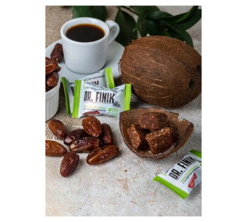 Конфеты финиковые DR.FINIK с кокосом и кунжутом, без сахара, 450 г, картонная коробка