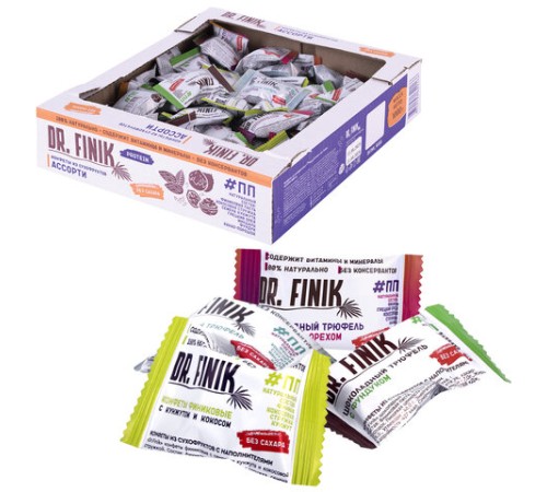 Конфеты финиковые DR.FINIK ассорти (фундук, миндаль, грецкий орех, кунжут), без сахара, 1000 г