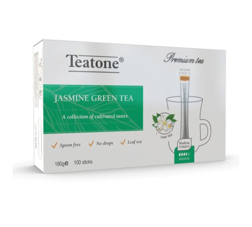 Чай TEATONE зеленый с ароматом жасмина, 100 стиков по 1,8 г, 1242
