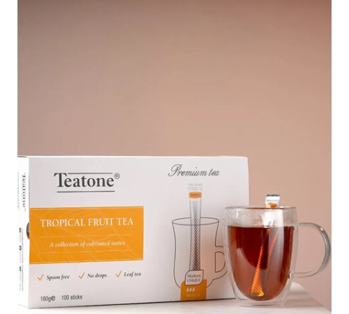 Чай TEATONE черный с ароматом тропических фруктов, 100 стиков по 1,8 г, 1247