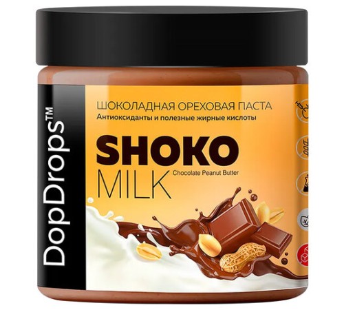 Паста шоколадная DOPDROPS, с арахисом и молочным шоколадом, 500 г, пластиковая банка, DOPD-SH50-PEAN