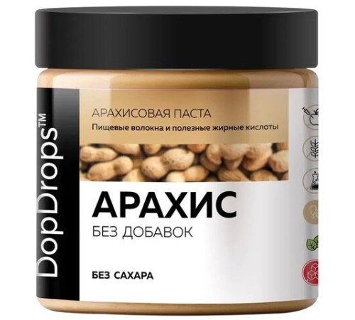 Паста Арахисовая DOPDROPS без добавок, 500 г, пластиковая банка, DOPD-PB500-NATU