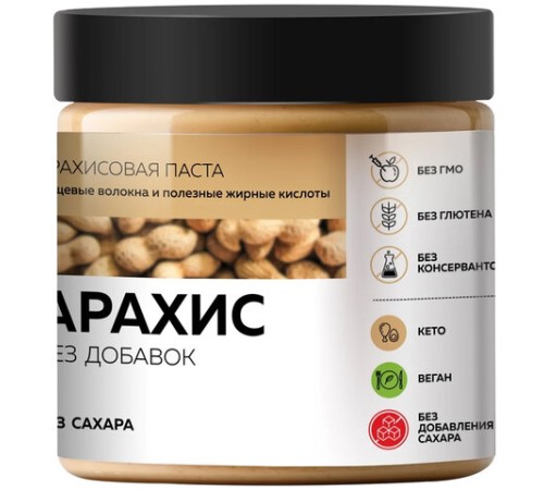 Паста Арахисовая DOPDROPS без добавок, 500 г, пластиковая банка, DOPD-PB500-NATU