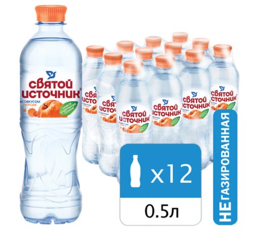 Вода негазированная питьевая СВЯТОЙ ИСТОЧНИК со вкусом персика 0,5 л, 4603934000854