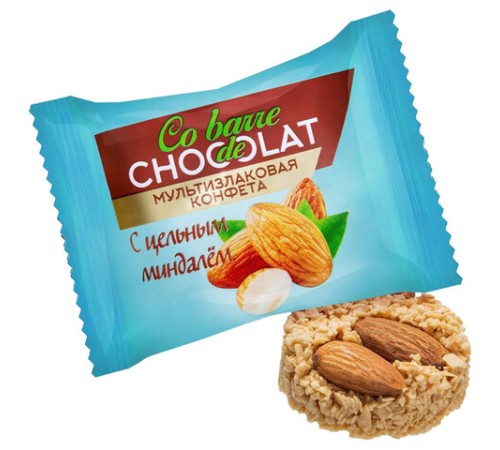 Конфеты мультизлаковые CO BARRE DE CHOCOLAT с цельным миндалем, 200 г, пакет, БП-00001137