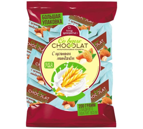 Конфеты мультизлаковые CO BARRE DE CHOCOLAT с цельным миндалем, 200 г, пакет, БП-00001137