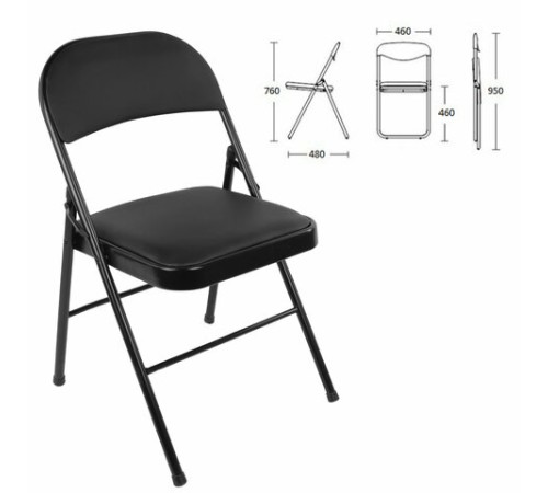 Стул складной BRABIX "Golf Plus CF-003 Комфорт", черный каркас, кожзам черный, 531566 Стул складной BRABIX "Golf Plus CF-003 Комфорт", черный каркас, кожзам черный, 531566