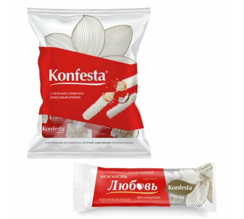 Конфеты KONFESTA со сливочно-кокосовым кремом, вафельные, 500 г, пакет