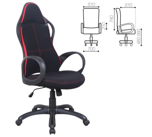 Кресло офисное BRABIX PREMIUM "Force EX-516", ткань, черное/вставки красные, 531571