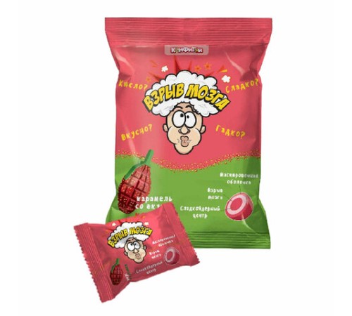 Карамель ВЗРЫВ МОЗГА со вкусом клубники 15 г, 5 конфет в пакете, КОНФИТОЙ, КТ93243