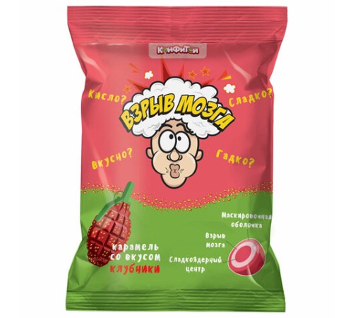 Карамель ВЗРЫВ МОЗГА со вкусом клубники 15 г, 5 конфет в пакете, КОНФИТОЙ, КТ93243