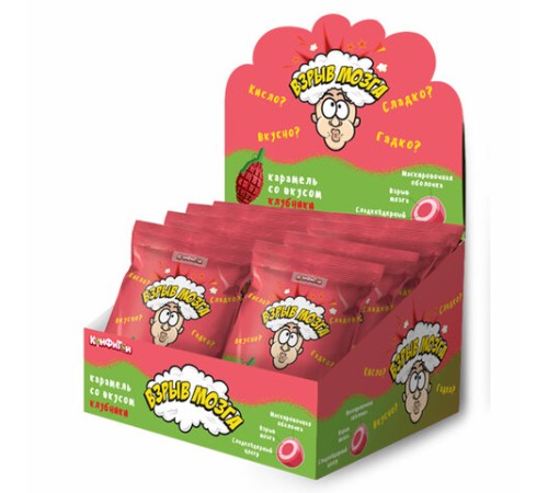 Карамель ВЗРЫВ МОЗГА со вкусом клубники 15 г, 5 конфет в пакете, КОНФИТОЙ, КТ93243