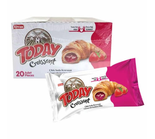 Круассан TODAY с клубничной начинкой, ТУРЦИЯ, 20 шт. по 40 г, в шоу-боксе, 1379т
