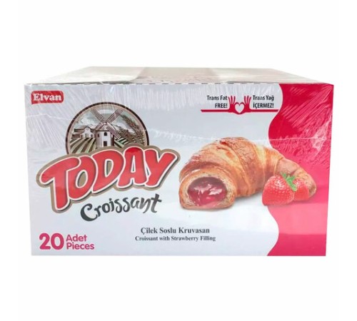 Круассан TODAY с клубничной начинкой, ТУРЦИЯ, 20 шт. по 40 г, в шоу-боксе, 1379т