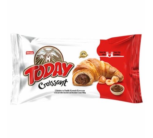 Круассан TODAY с шоколадной начинкой, ТУРЦИЯ, 20 шт. по 40 г, в шоу-боксе, 1378т