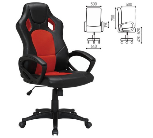 Кресло компьютерное BRABIX "Rider EX-544", экокожа черная/ткань красная, 531583 Кресло компьютерное BRABIX "Rider EX-544", экокожа черная/ткань красная, 531583