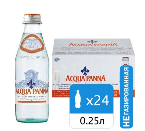 Вода негазированная минеральная ACQUA PANNA, 0,25 л, ИТАЛИЯ, стеклянная бутылка, УТ-00004086