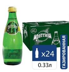 Вода ГАЗИРОВАННАЯ минеральная PERRIER, 0,33 л, ФРАНЦИЯ, стеклянная бутылка, УТ-00004097