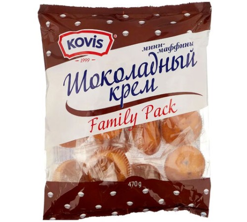 Кекс KOVIS мини-маффины с шоколадным кремом, 470 г, пакет, 11898