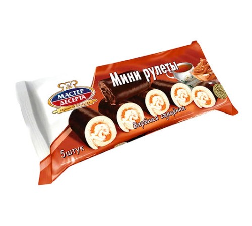 Мини-рулеты МАСТЕР ДЕСЕРТА глазированные с вареной сгущенкой, 175 г, 8163