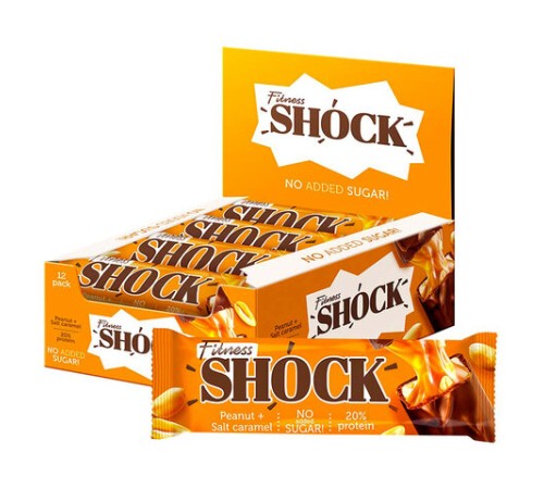 Батончик FITNESSHOCK арахис-соленая карамель, БЕЗ САХАРА, 12 шт. по 50 г в шоубоксе, 26113