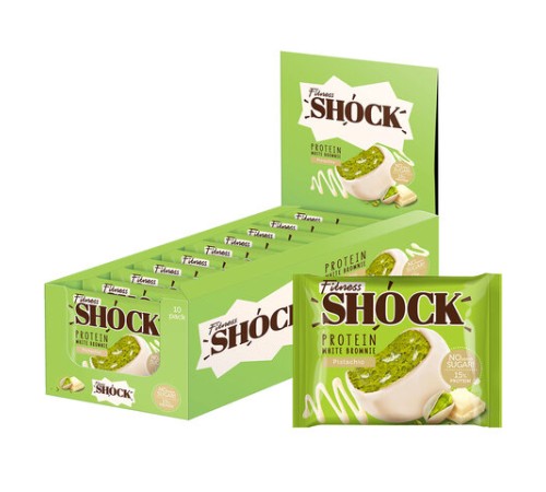 Печенье протеиновое FITNESSHOCK Брауни Белый шоколад и фисташки, 10 шт. по 50 г в шоу-боксе, 27668