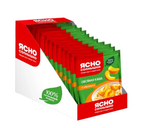 Каша овсяная ЯСНО СОЛНЫШКО с абрикосом в шоубоксе, 15 шт. по 45 г, 24347