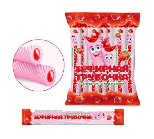 Зефирная трубочка с джемом клубничного вкуса, 15 г, КОНФИТОЙ, КТ94869