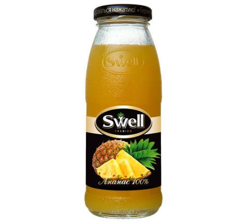 Сок ананасовый SWELL с мякотью в стеклянной бутылке 0,25 л, для детского питания, 4040207350