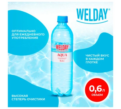 Вода негазированная питьевая WELDAY AQUA (ВЭЛДЭЙ АКВА), 0,6 л, 623760