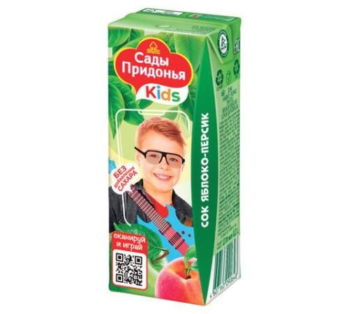 Сок яблоко-персик САДЫ ПРИДОНЬЯ с мякотью 0,2 л, для детского питания, 1737