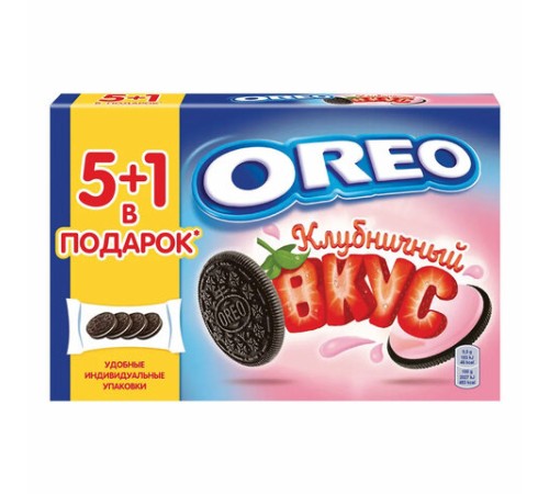 Печенье OREO с какао и начинкой с клубничным вкусом, 228 г, 9001526