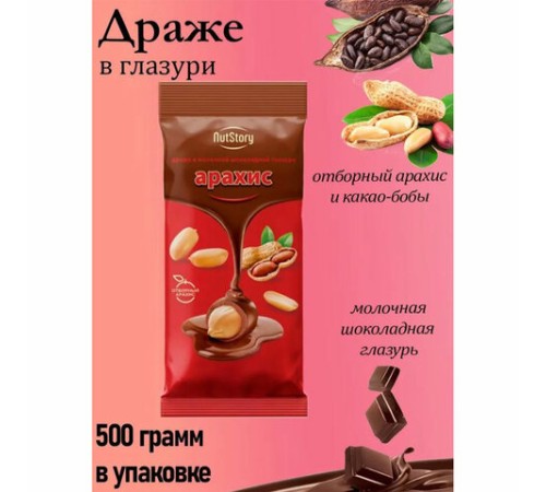 Арахис NUTSTORY в молочной шоколадной глазури, 500 г, ООС111