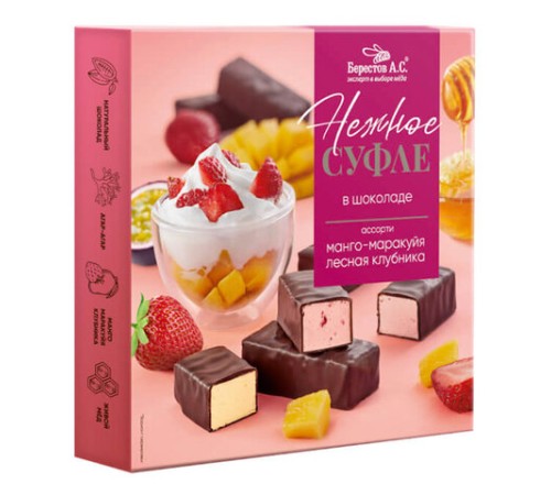 Конфеты-суфле в шоколаде, ассорти: манго-маракуйя, лесная клубника, 155 г, БЕРЕСТОВ А.С., УТ-00031667
