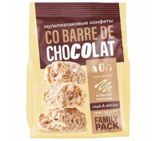Конфеты мультизлаковые CO BARRE DE CHOCOLAT с белой глазурью, 135 г, УТ-00032332